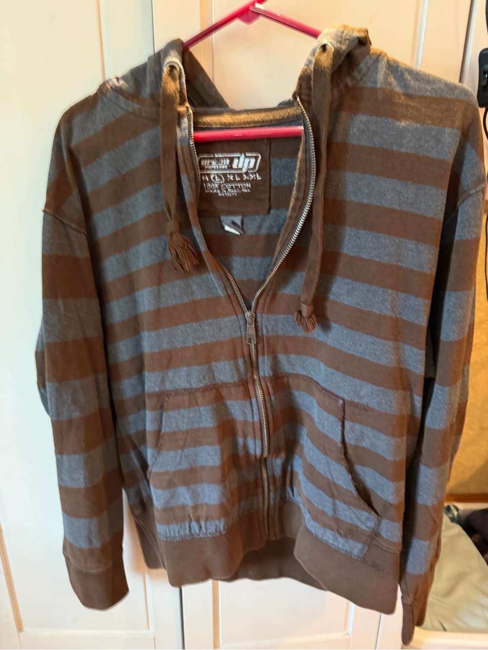 Urban Pipeline Brown & Gray Striped Zip-Up Hoodie Kids L
